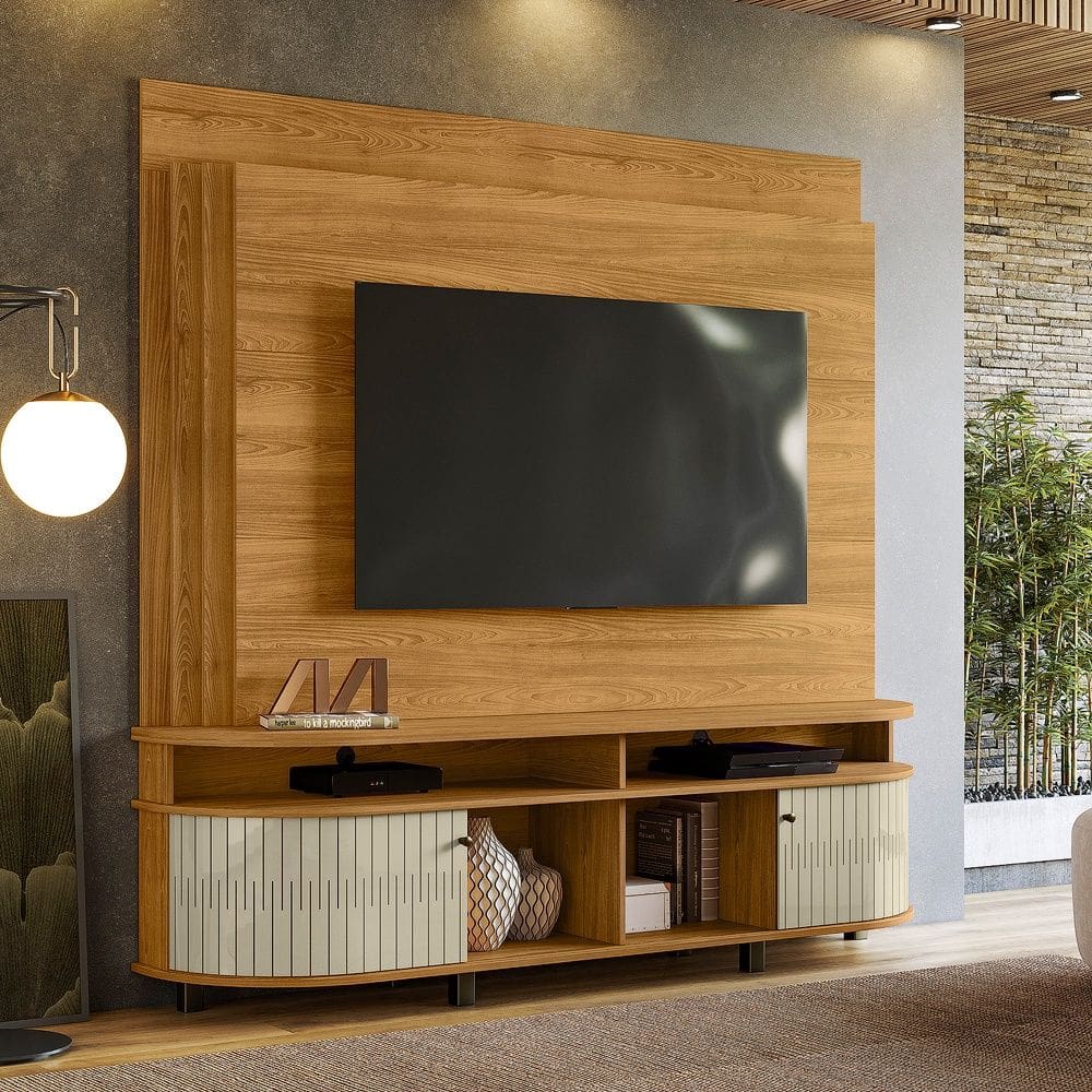 Home Theater Daytona para TV até 65 polegadas C/ Painéis Sobrepostos - Cumaru/ Opala Madetec