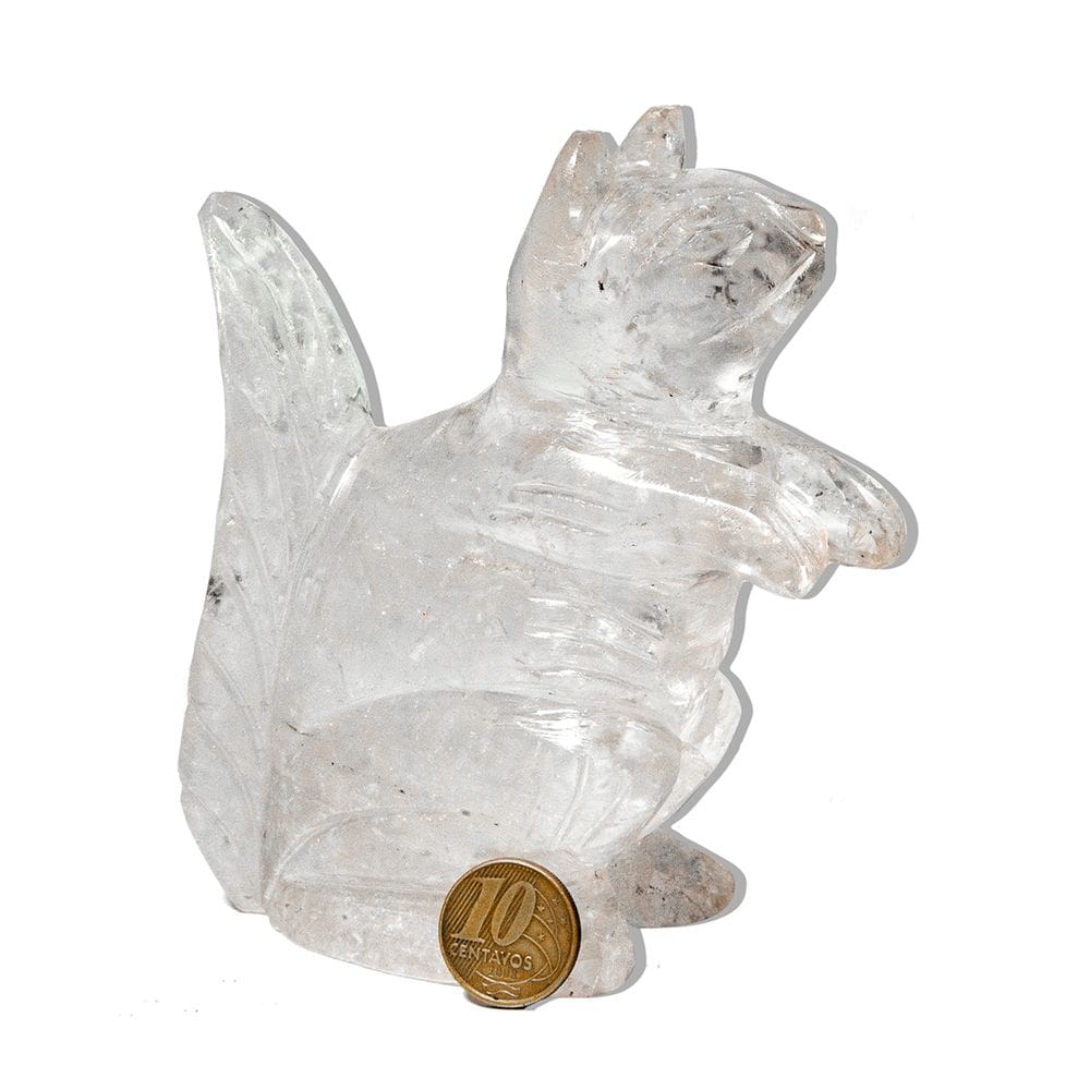 Escultura Esquilo Esculpido Quartzo Cristal 500 a 700g
