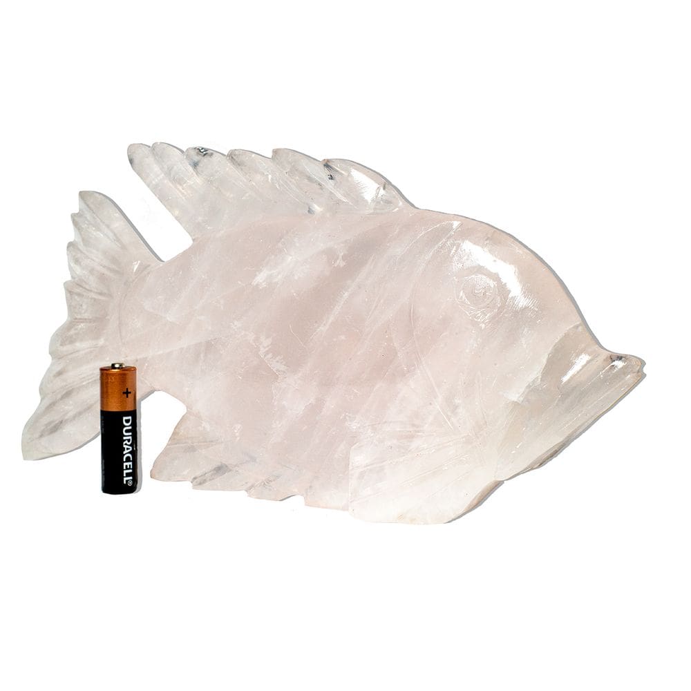 Peixe Esculpido Quartzo Rosa Grande 1,46kg 26cm Classe B