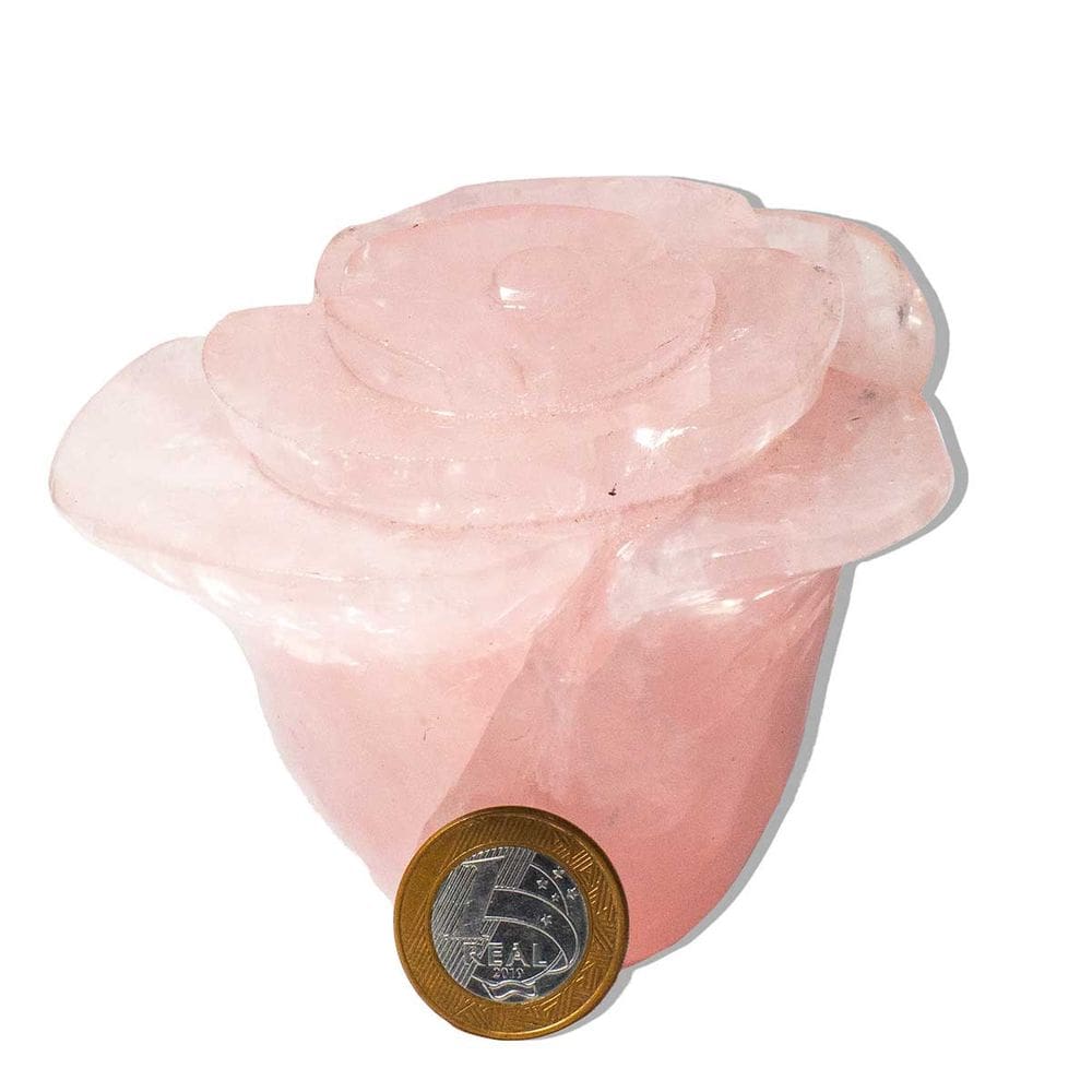 Escultura Flor Esculpida Quartzo Rosa Média 800g 10 a 12cm