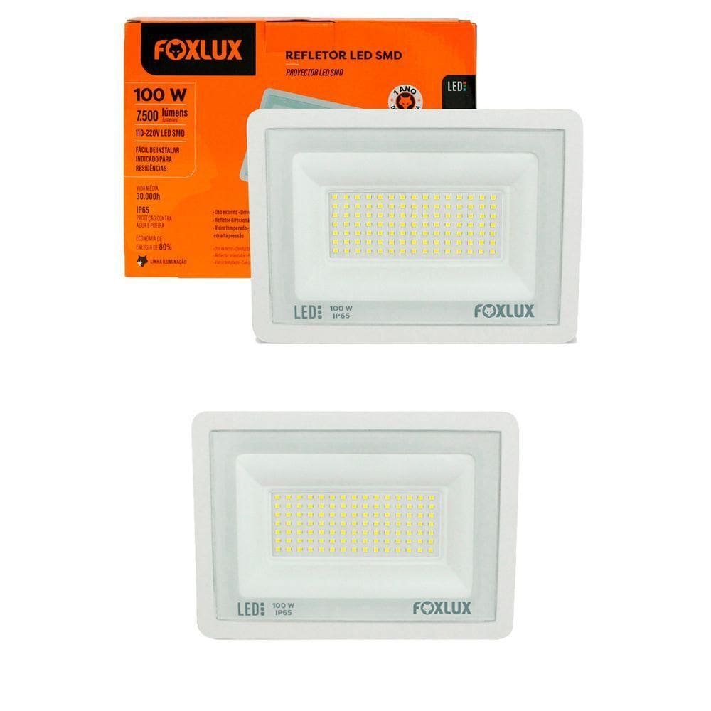 Kit 2 Refletor Led 100w 6500k Branco Bivolt Foxlux