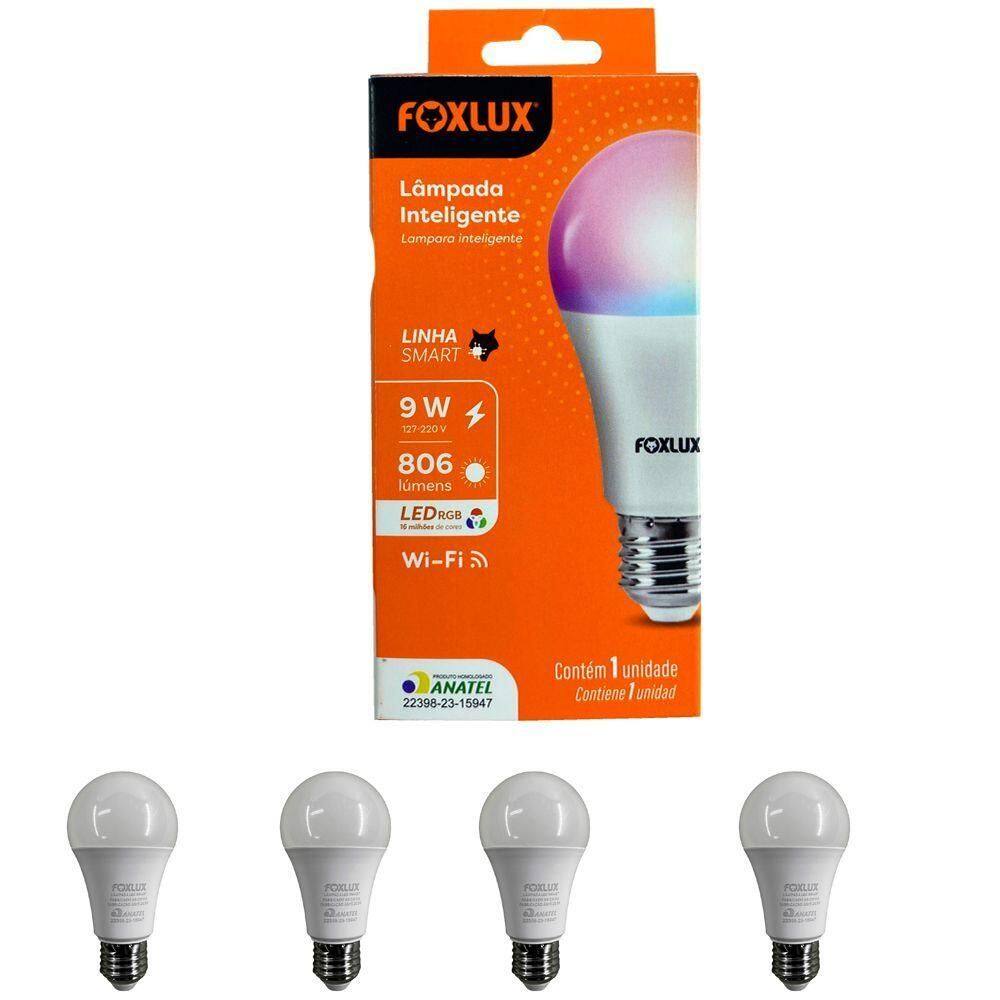 Kit 4 Lâmpada Inteligente Rgb 9w Wifi Smart Color Bivolt Foxlux