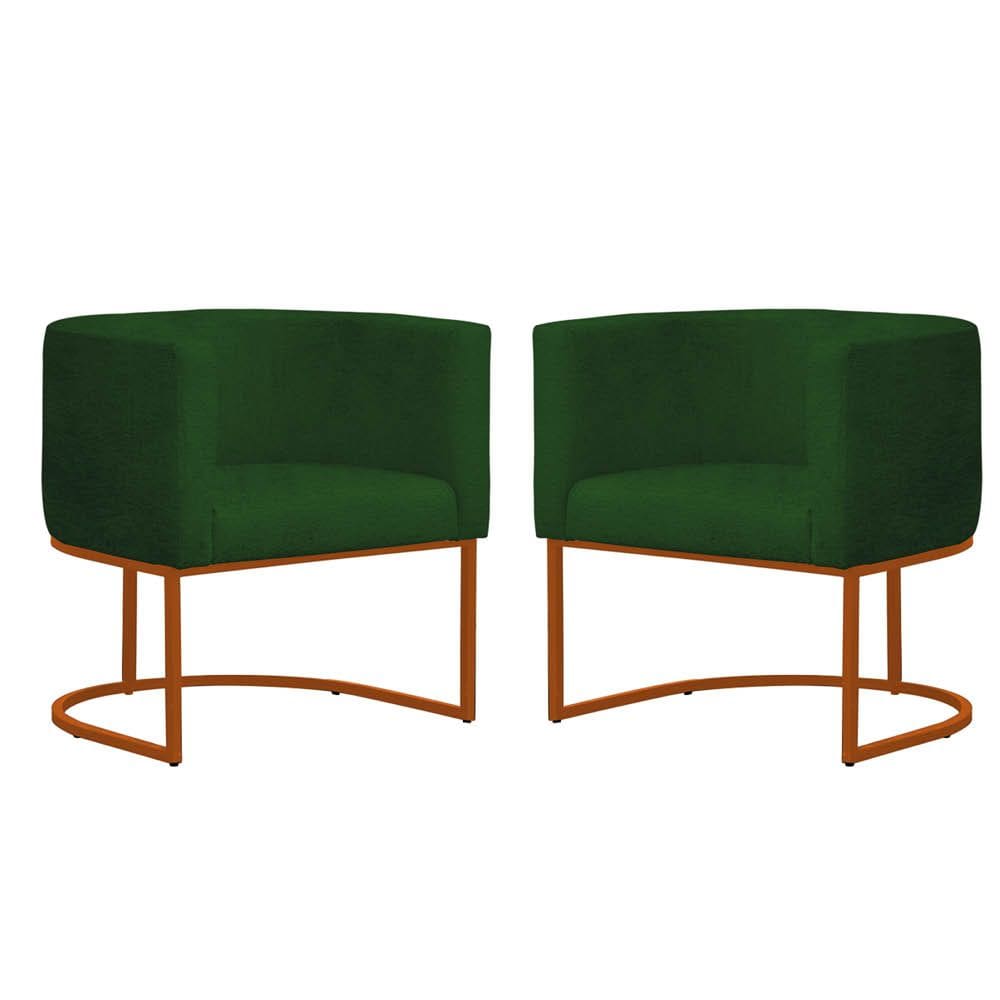 Kit 2 Poltronas Reforçada Decorativa Sala Gabriela Base Ferro Bronze Suede Verde