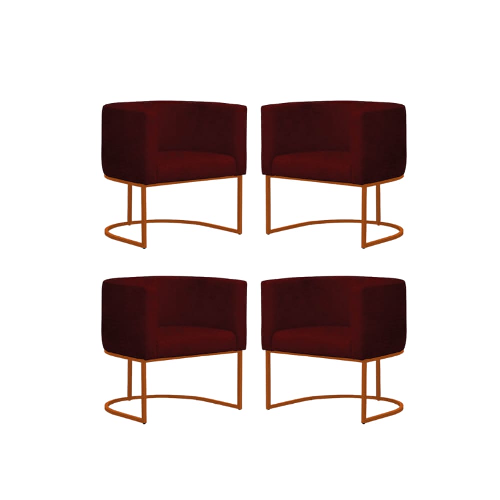 Kit 4 Poltronas Reforçada Decorativa Sala Gabriela Base Ferro Bronze Suede Marsala