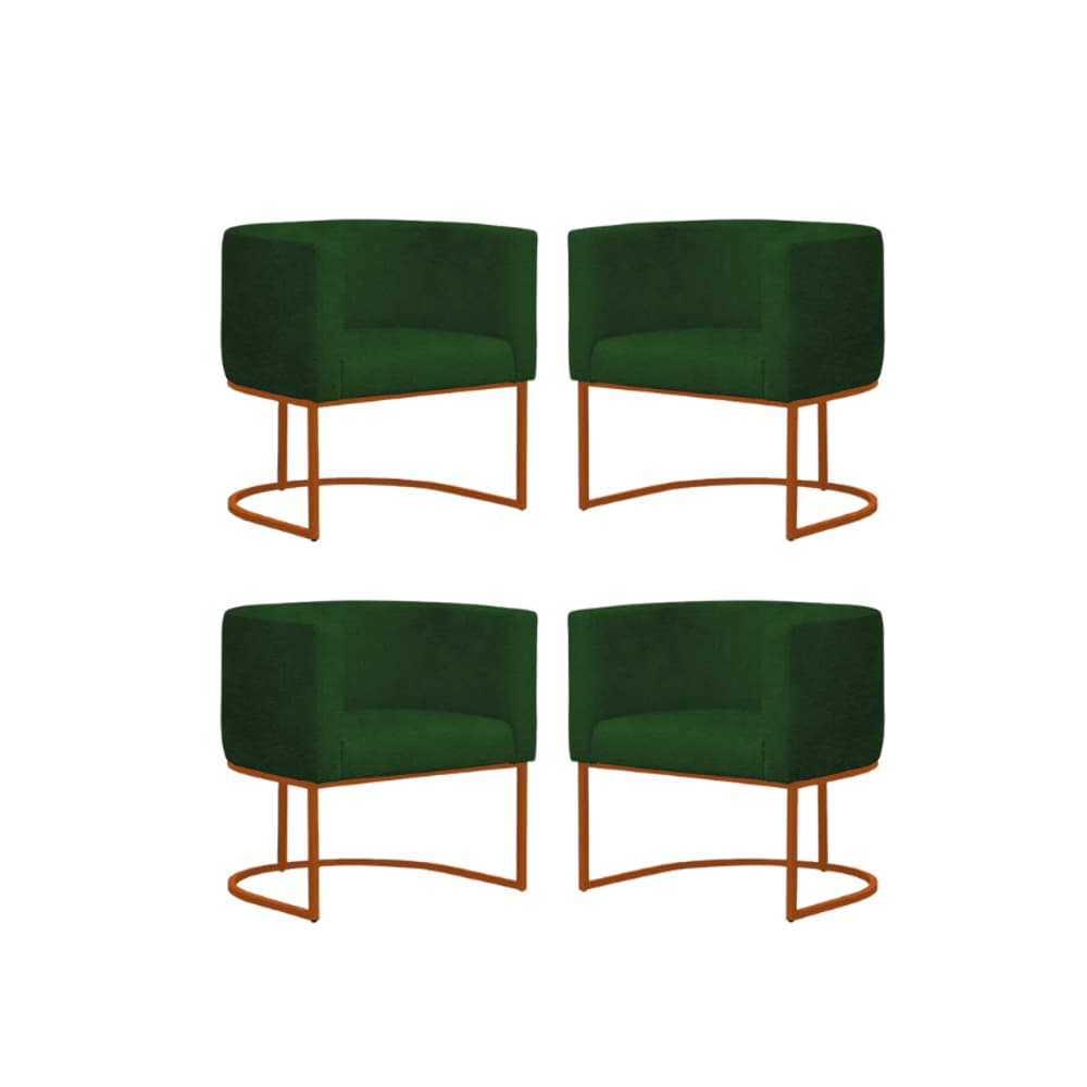 Kit 4 Poltronas Reforçada Decorativa Sala Gabriela Base Ferro Bronze Suede Verde