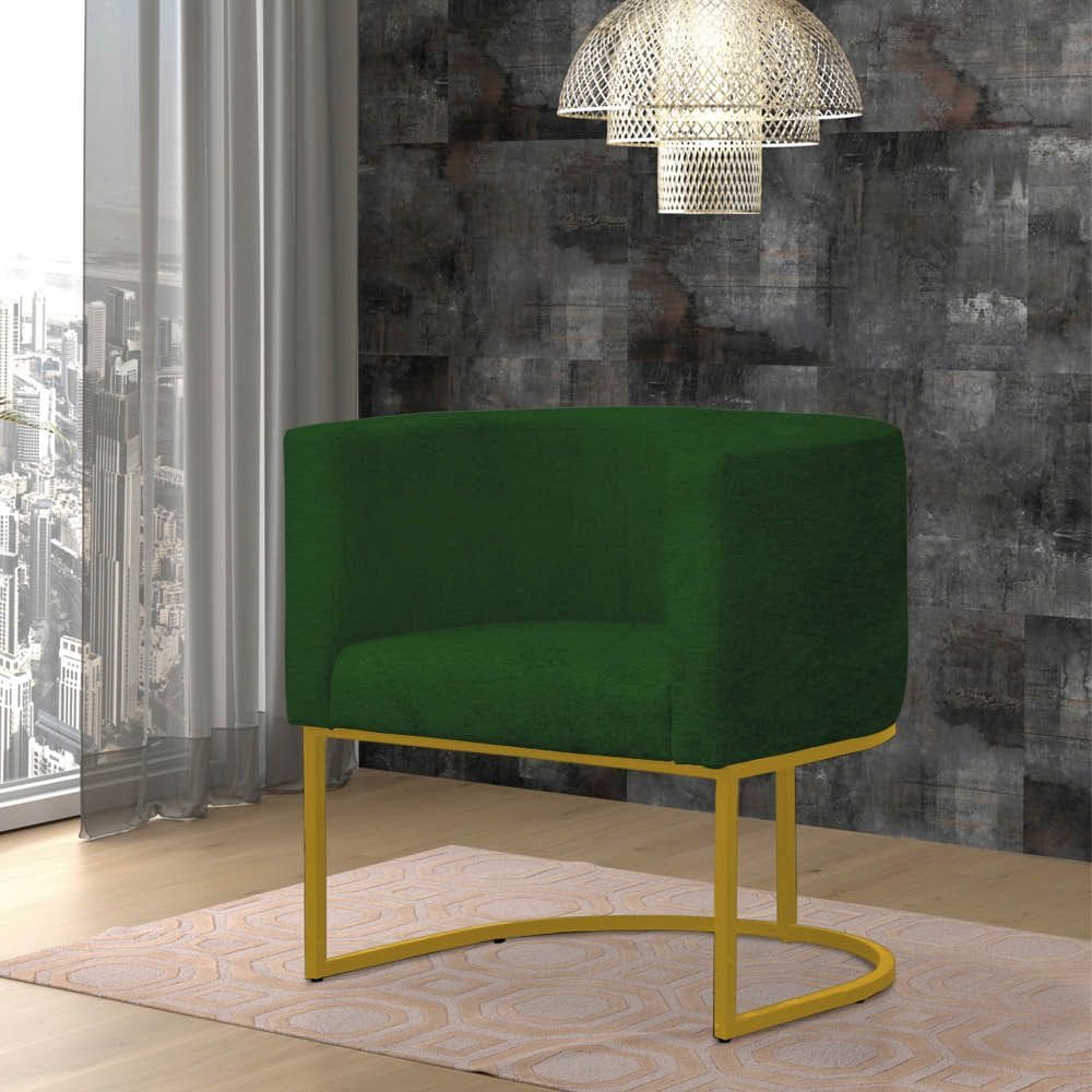 Poltrona Reforçada Decorativa Sala Gabriela Base Ferro Dourada Suede Verde