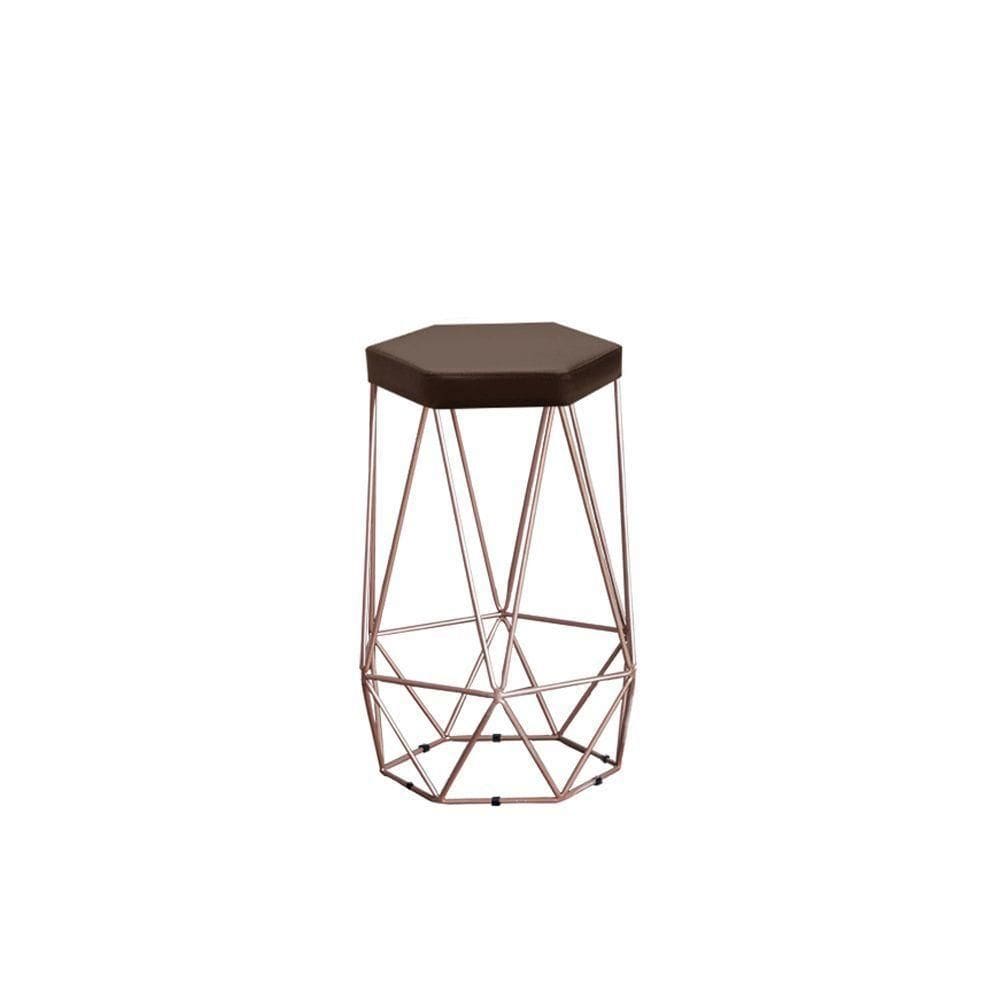 Banqueta Alta Decorativa Rubi Estofada Com Armação Bronze