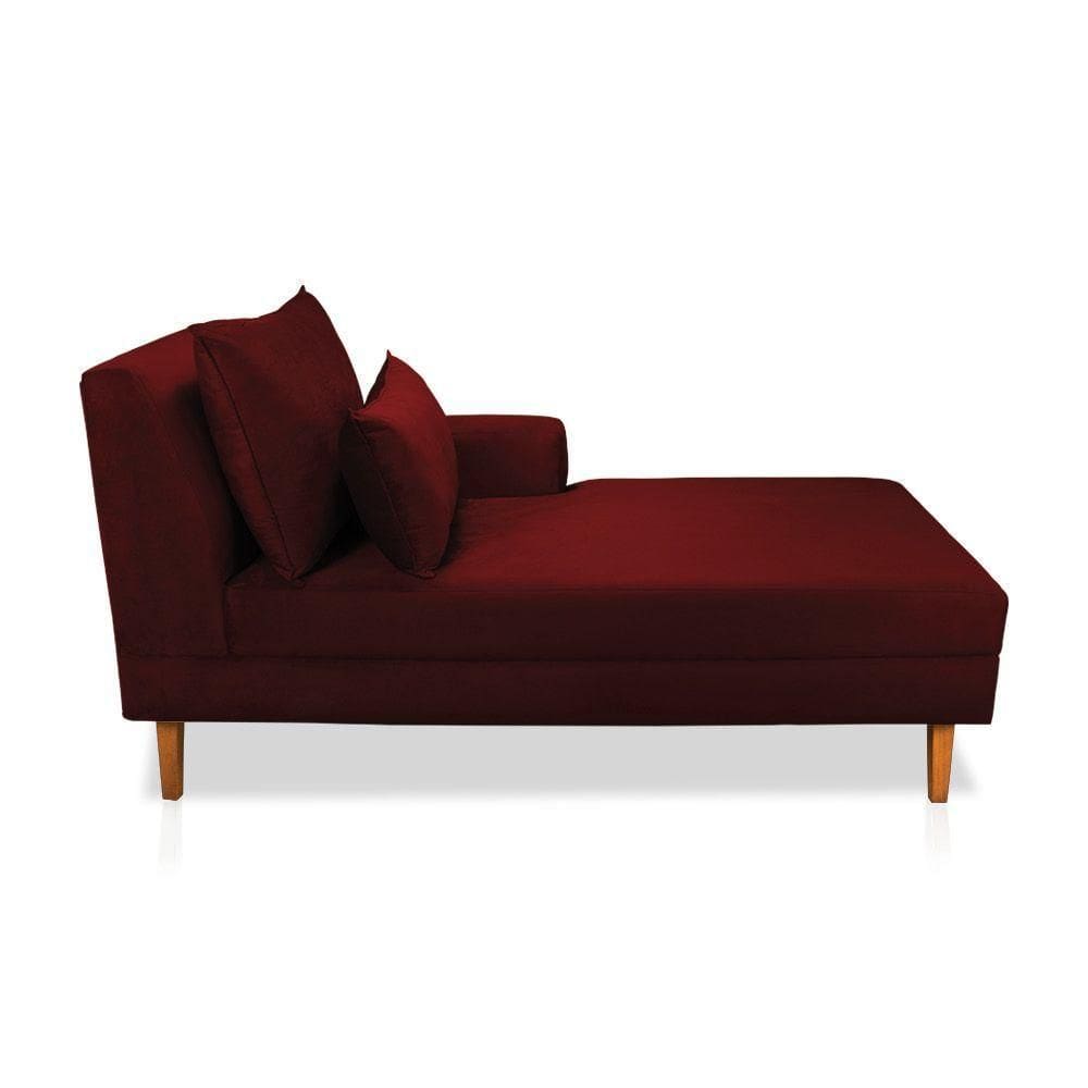 Divã Chaise Jade 1,60 Cm Pés Chanfrado Veludo Bordô