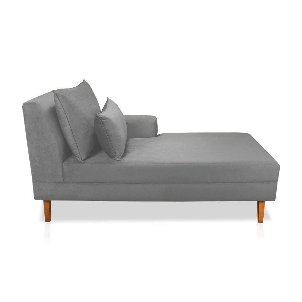 Divã Chaise Jade 1,60 Cm Pés Chanfrado Veludo Cinza
