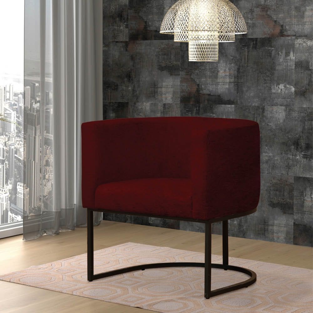 Poltrona Reforçada Decorativa Sala Gabriela Base Ferro Preta Suede Marsala