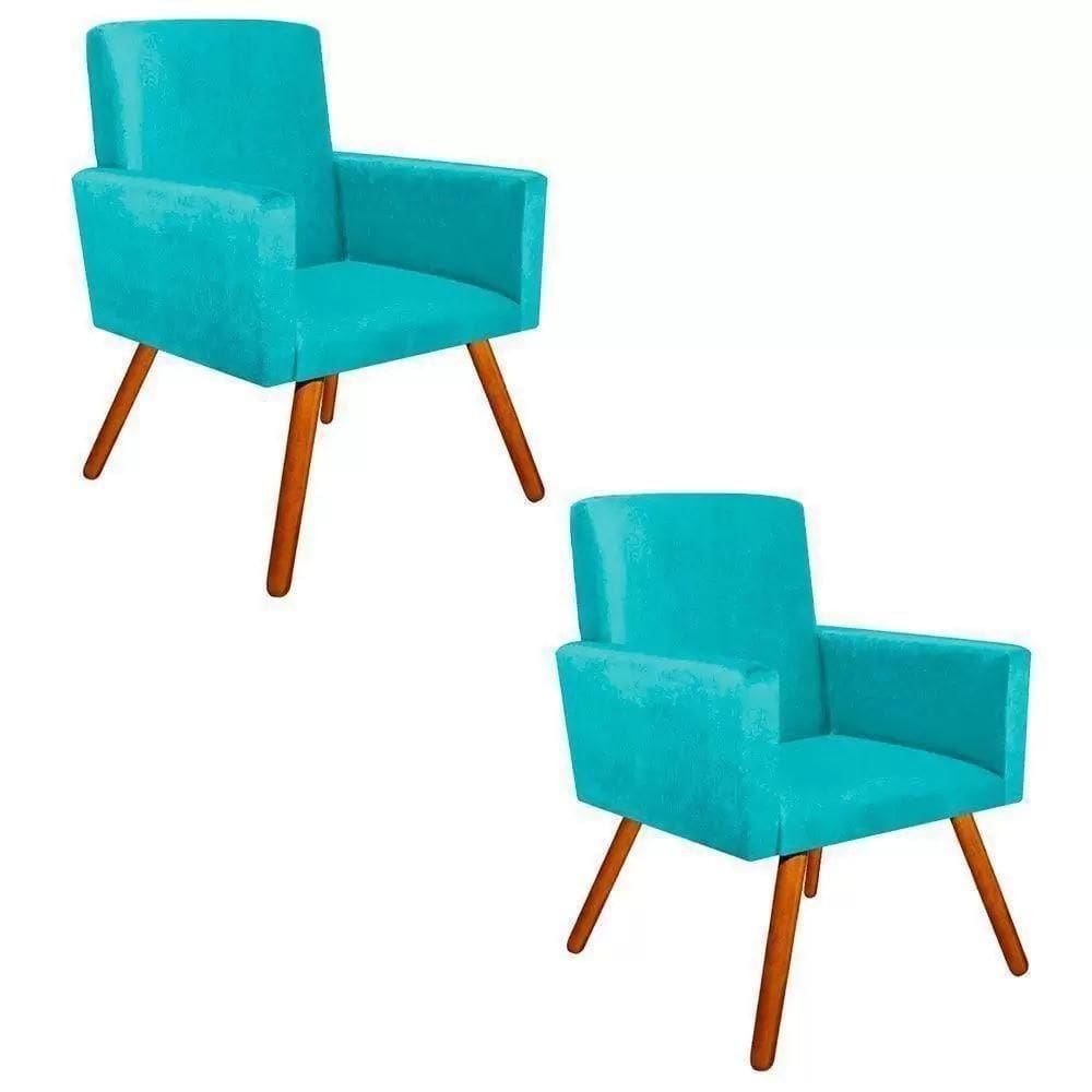 Kit 2 Poltronas Nina Sala De Estar Luxo Suede Azul Turquesa