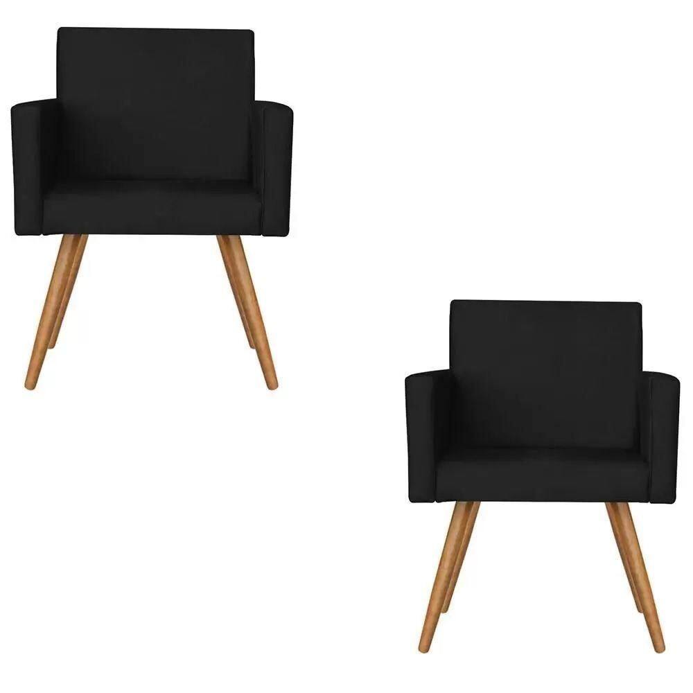 Kit 2 Poltronas Nina Sala De Estar Luxo Suede Preto