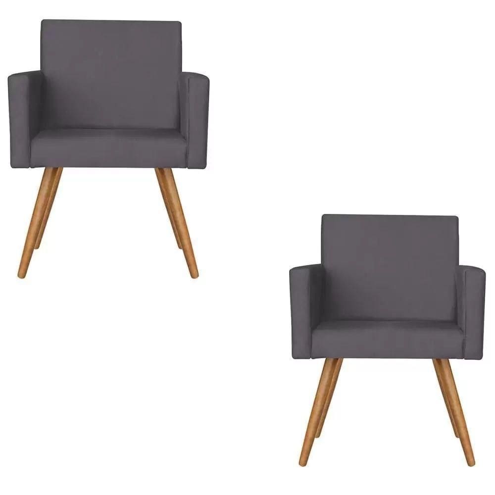 Kit 2 Poltronas Nina Sala De Estar Luxo Suede Cinza
