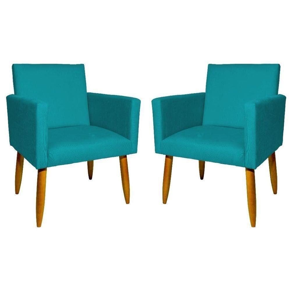 Kit 2 Poltronas Nina Sala De Estar Luxo Suede Azul Tiffany