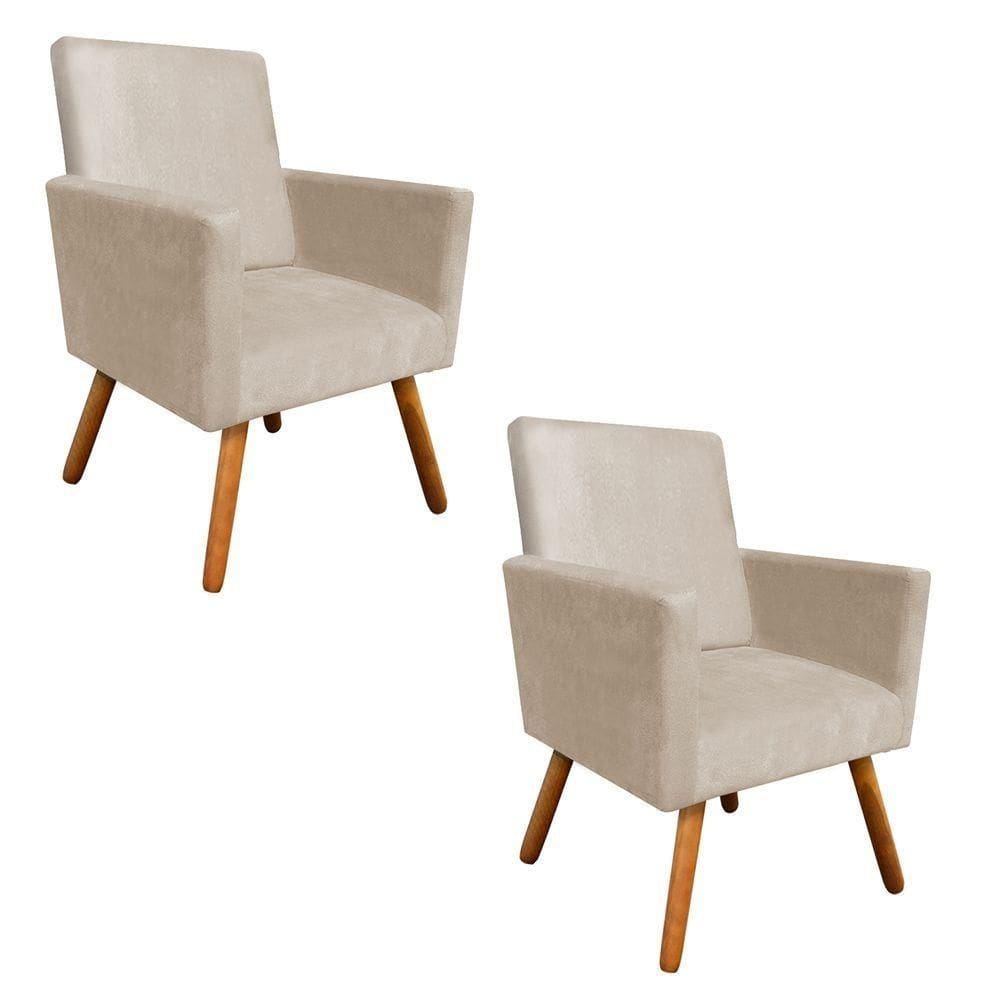Kit 2 Poltronas Nina Sala De Estar Luxo Suede Bege