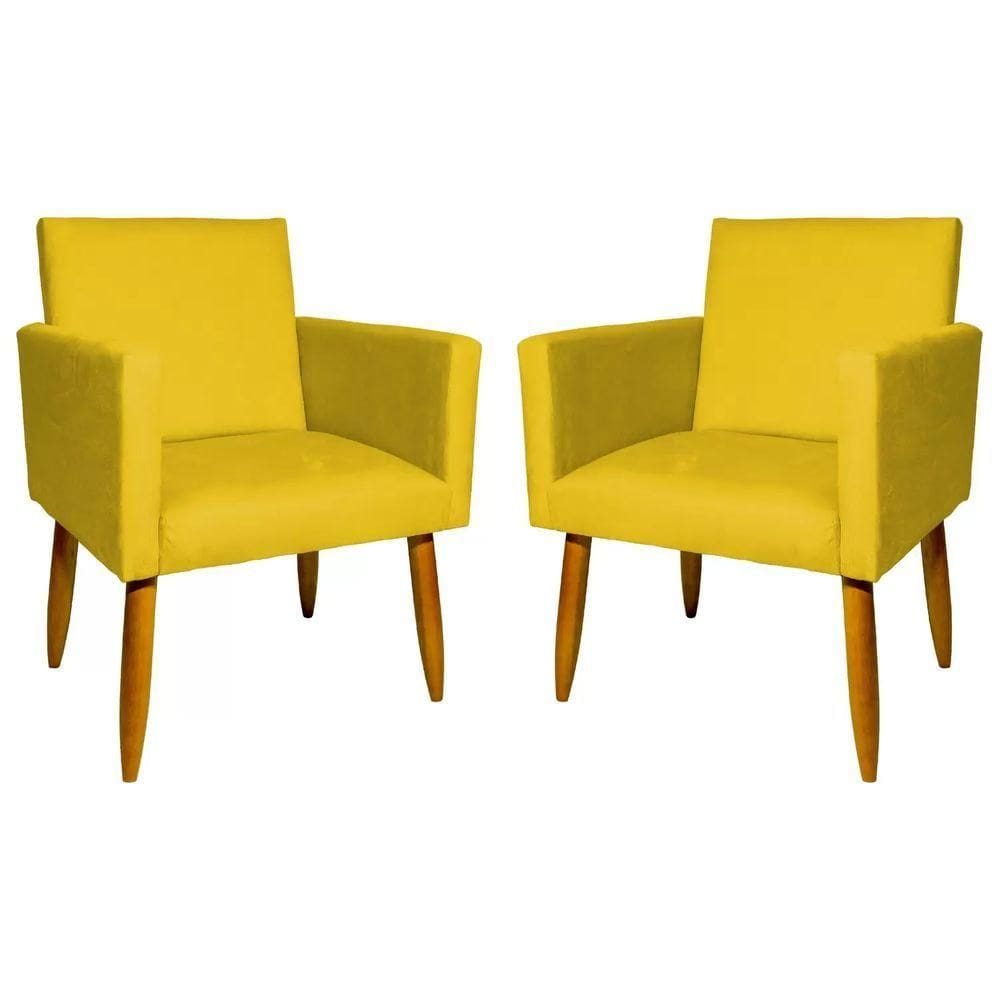 Kit 2 Poltronas Nina Sala De Estar Luxo Suede Amarelo