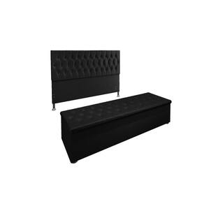 Kit Cabeceira Calçadeira Baú Queen 160cm Madrid Suede Preto