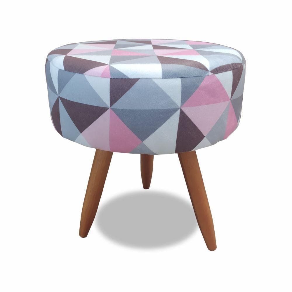 Puff Decorativo Banqueta Dóris Redondo Triangulo Rosa