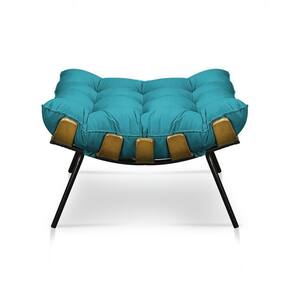 Puff Costela Sala E Escritório Veludo Azul Turquesa