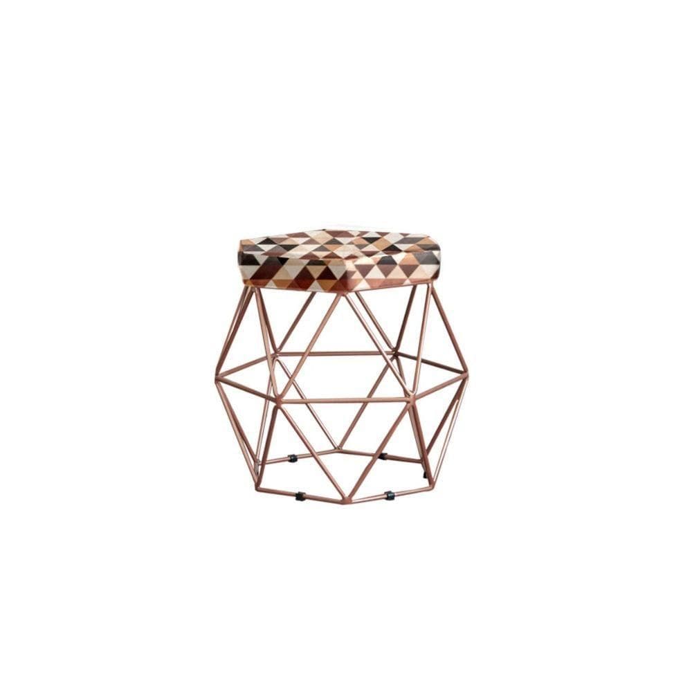 Puff Decorativo Onix Com Armação Bronze Para Sala Em Suede