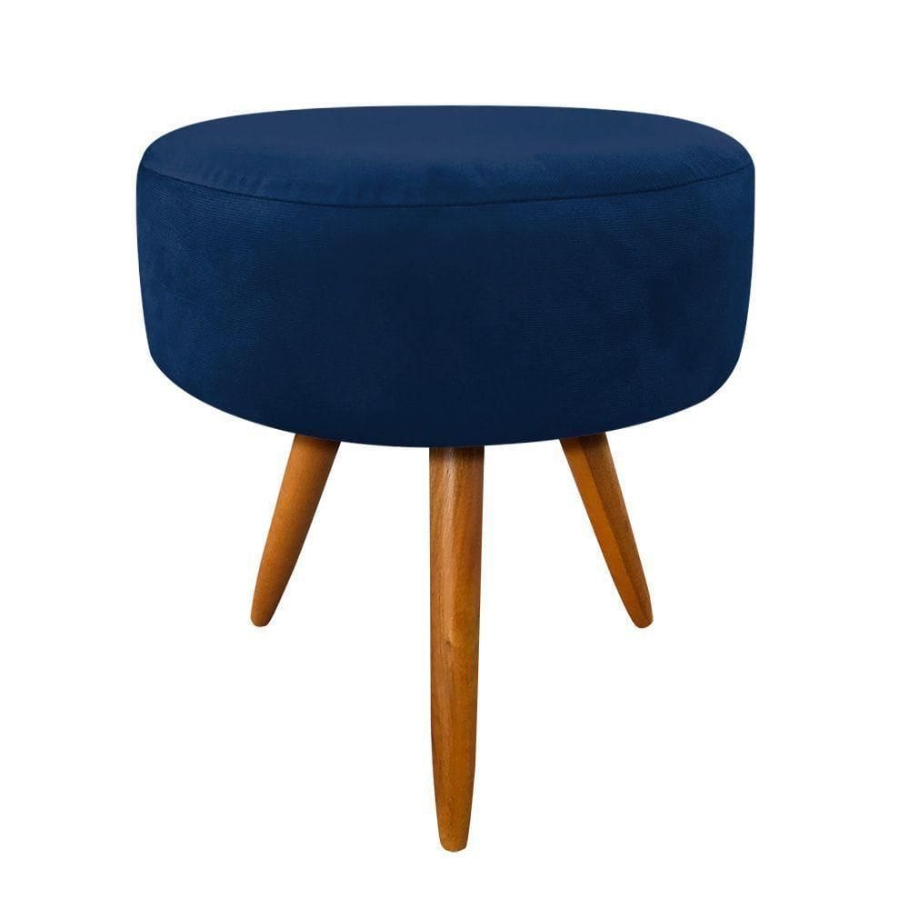 Puff Decorativo Banqueta Dóris Redondo Suede Azul Marinho