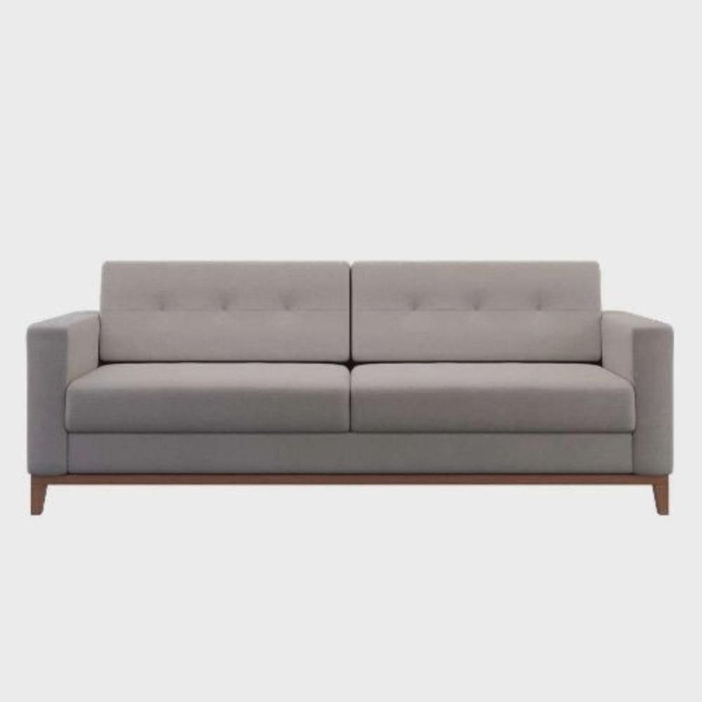 Sofá Com 3 Lugares Pés E Base Madeira Em Linho Cotton