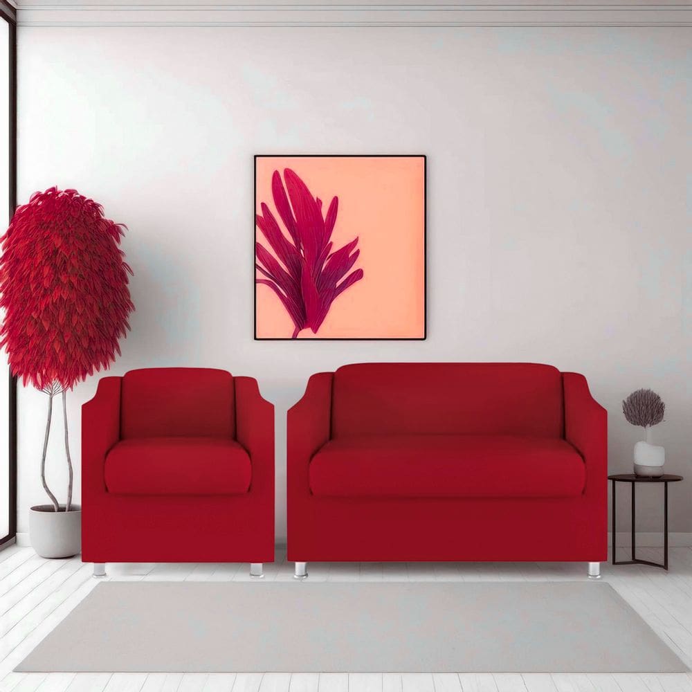 Namoradeira + Polt. Bia P/ Sala de Estar Consultório Clinica Hospital Recepção Suede Vermelho