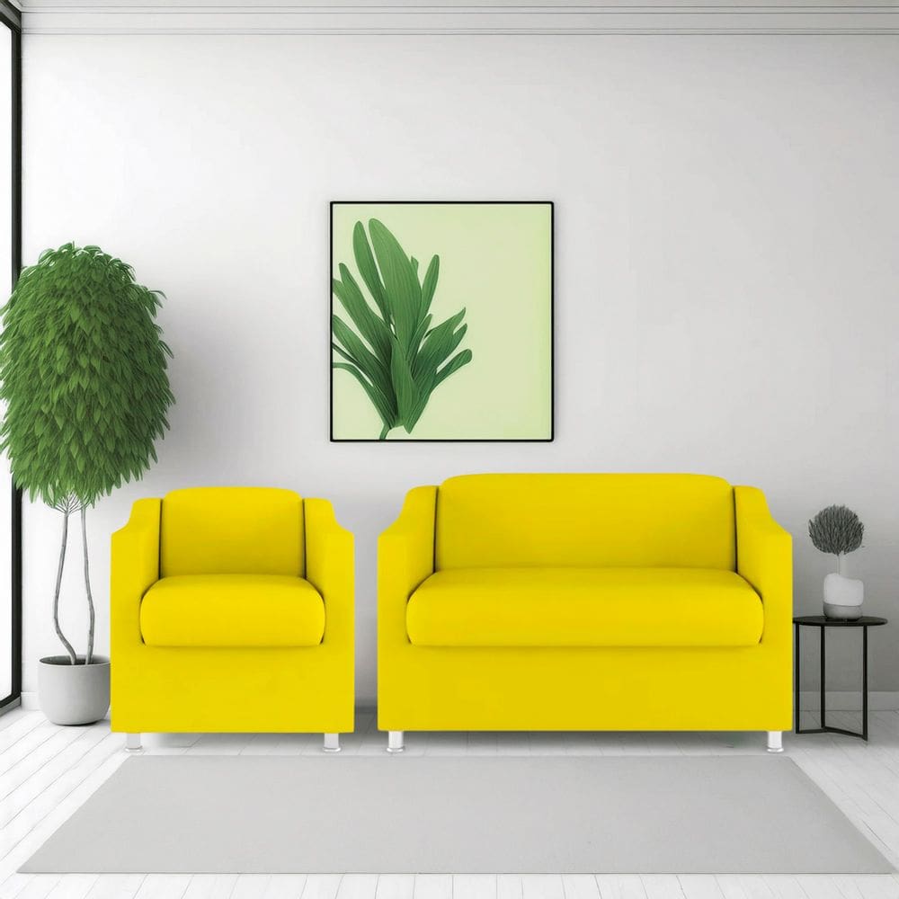 Namoradeira + Polt. Bia P/ Sala de Estar Consultório Clinica Hospital Recepção Suede Amarelo