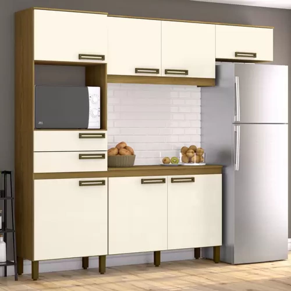 Kit Cozinha Compacta B107-127 07 Portas 02 Gav Nature/Off White - HENN