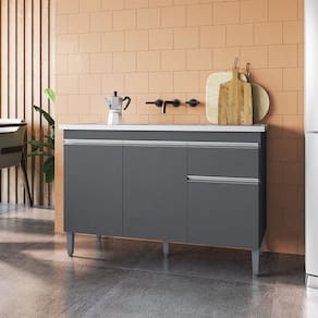 Balcão Tatiane com Pia e Cuba GhelPlus 120cm Cinza AJL Móveis