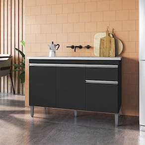 Balcão Tatiane com Pia e Cuba GhelPlus 120cm Preto AJL Móveis