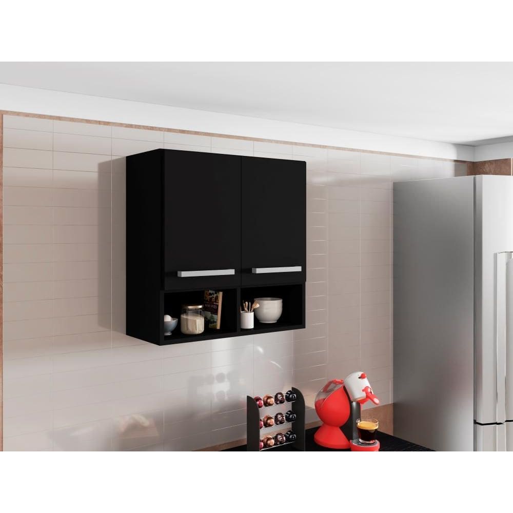 Armario Aereo para Casa 2 Portas Preto Argélia Bela Casa