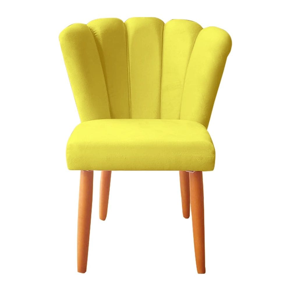 Cadeira Poltrona Sala de Jantar Penteadeira Reforçada Decorativa Pétala Suede Amarelo