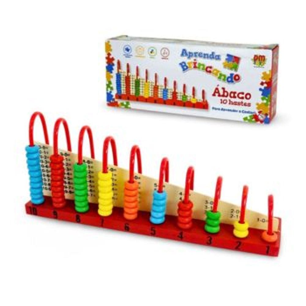 Didaticos Aprenda Brincando Abaco 10 Hastes DM Toys Brinquedo Educativo em Madeira