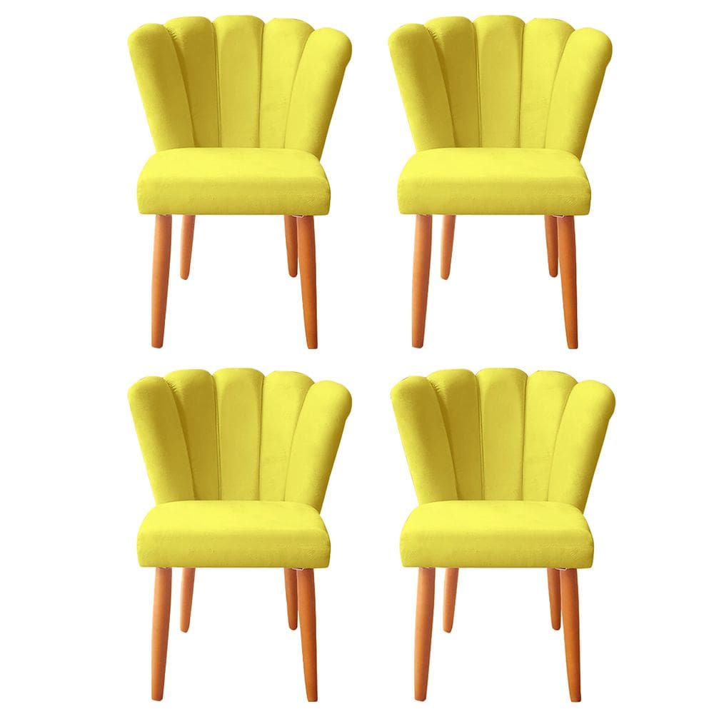 Kit 4 Cadeiras Poltrona Sala de Jantar Penteadeira Reforçada Decorativa Pétala Suede Amarelo