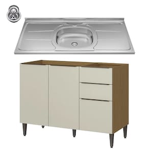 Balcão Julia com Pia e Cuba GhelPlus 120cm 3 Portas 2 Gaveta Atacama Areia Aramóveis