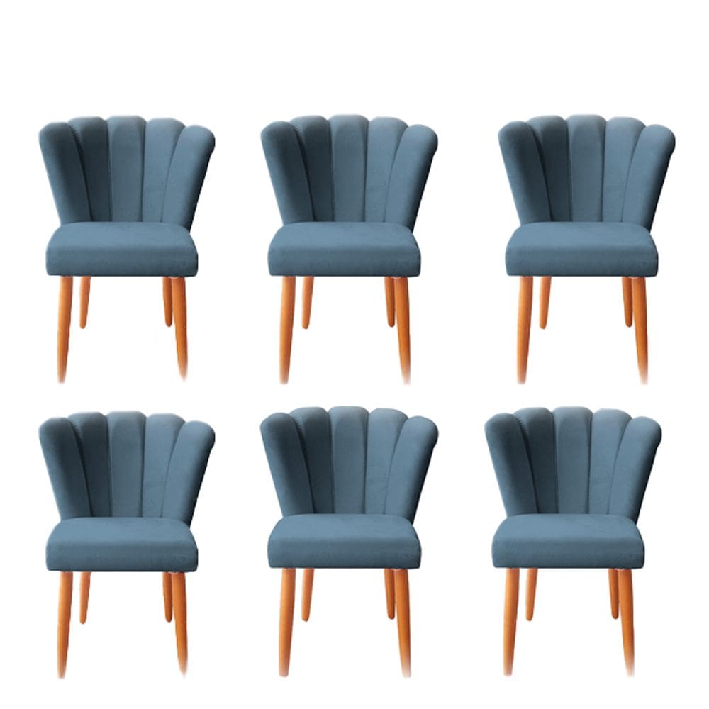 Kit 6 Cadeiras Poltrona Sala de Jantar Penteadeira Reforçada Decorativa Pétala Suede Azul Marinho
