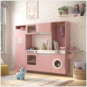 Cozinha Infantil Lali c/ Refrigerador, Fogão, Micro-ondas, Máq. Lavar/Tabua Passar Rose