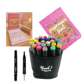 Canetinhas 24 Cores Livro Pintar Capivara Fofa 50 Folhas Desenhos Divertido Colorir Estojo Bolsa Pintura Hobbie Lazer