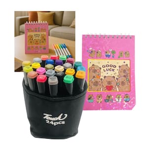 Canetinhas 24 Cores Livro Pintar Desenho Capivara Fofa 100 Folhas Divertida Pintura