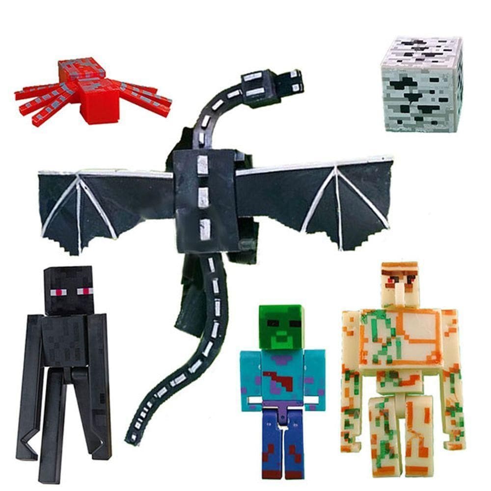 Kit 5 Cartela Minecraft Dragão 25 Bonecos + 5 Bloco Zombie
