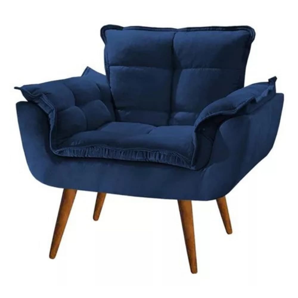Poltrona Opalla Decorativa Reforçada Recepção Sala De Estar Suede Azul Marinho