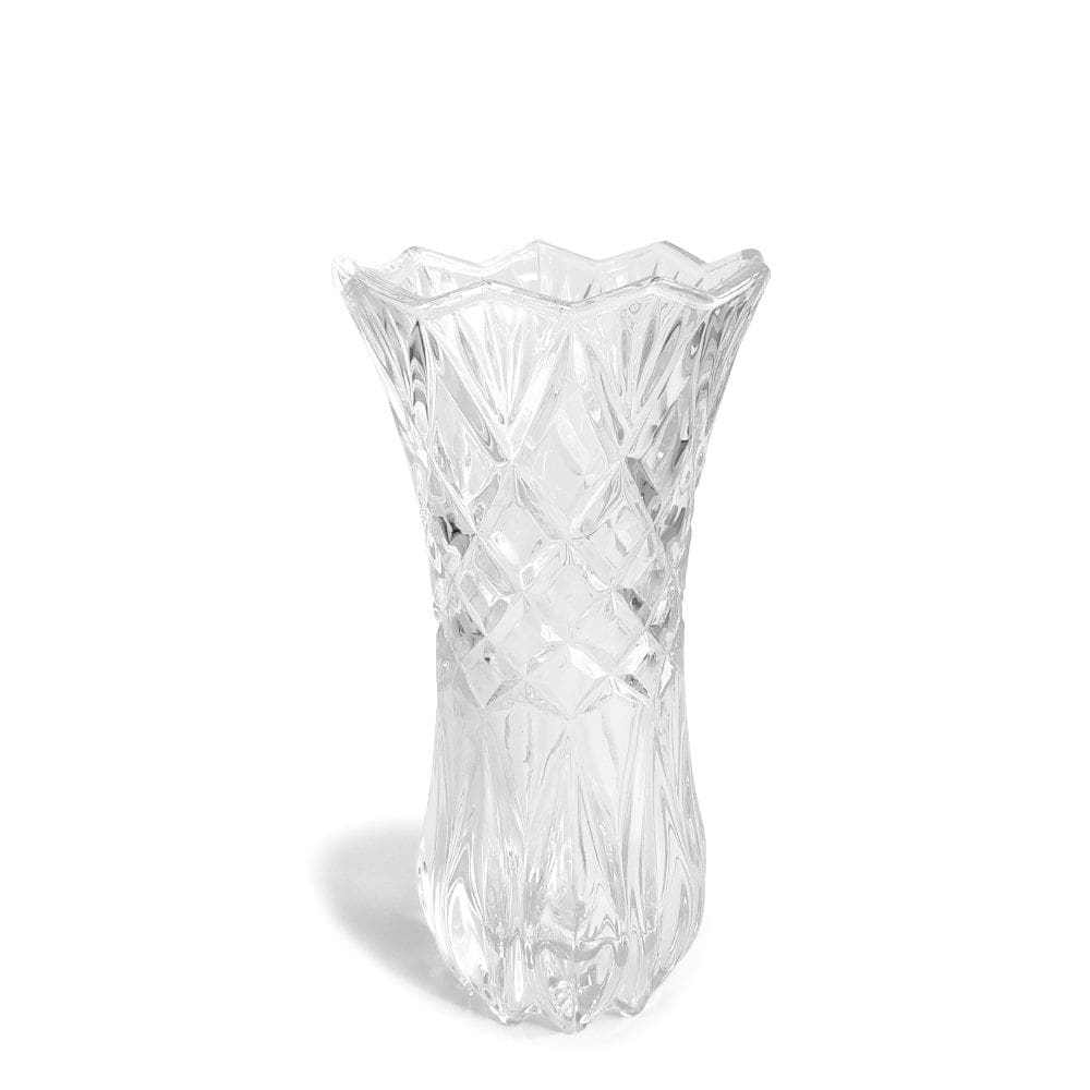 Vaso de Vidro com Relevo Losango Decorativo 19x10cm