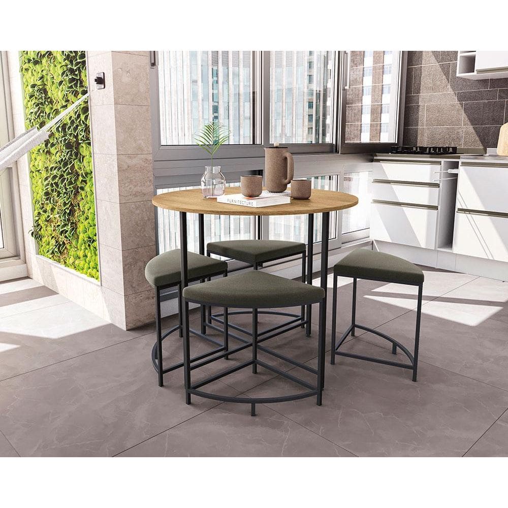 Mesa Escritório Desk com 4 Bancos Freijó/Preto Fosco