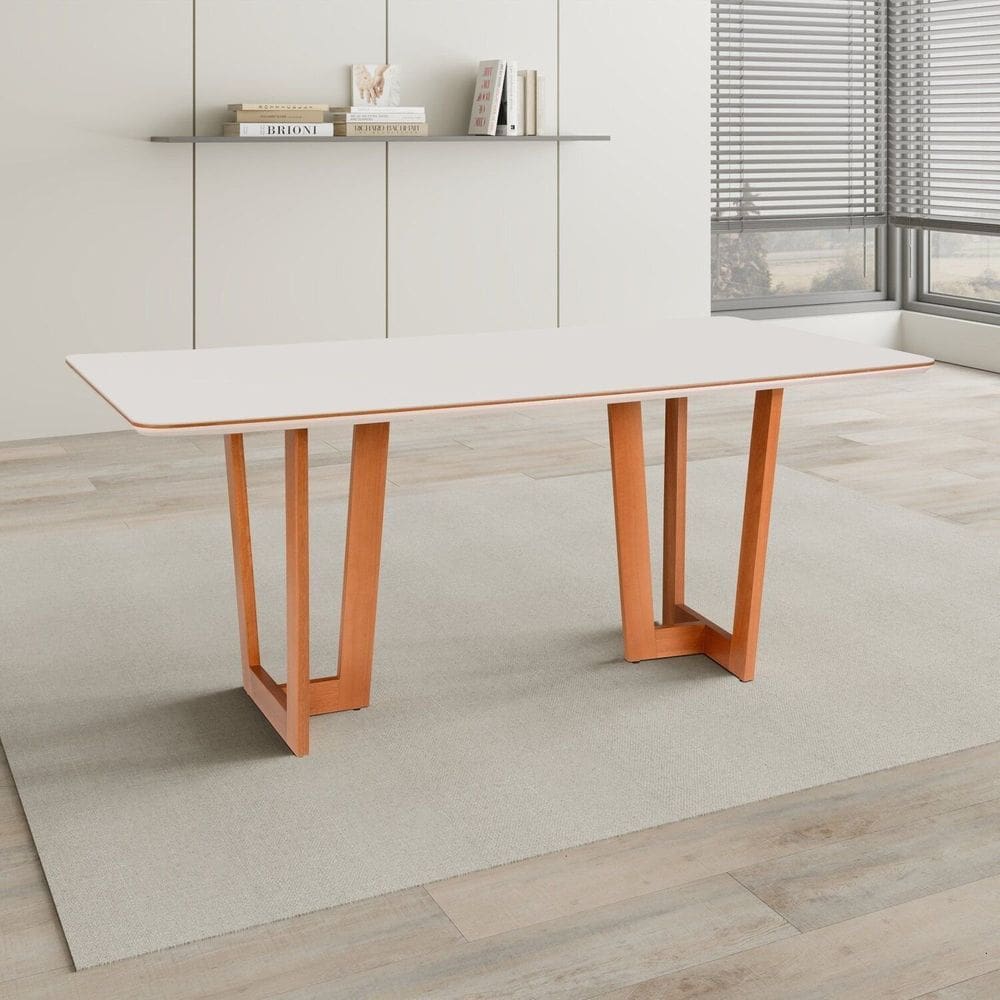 Mesa para Sala de Jantar Madeira Maciça Authentic Espresso Móveis Champagnhe/Off White