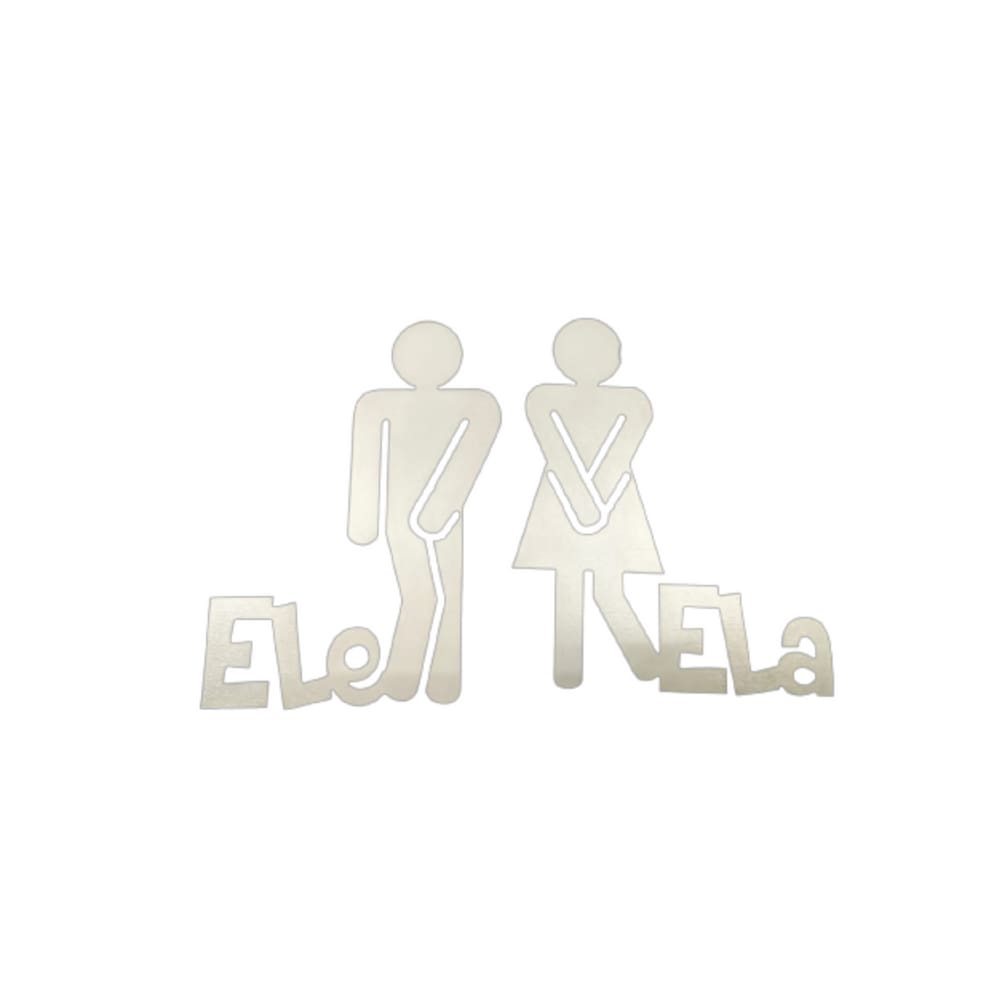 Plaquinha Para Banheiro ele ela par kit 2 peças branco