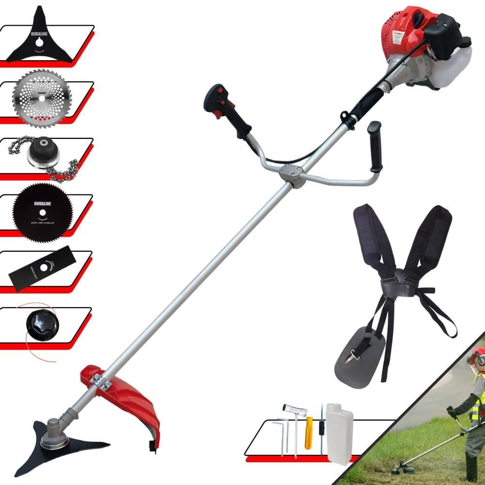 Aparador de Grama Anmax CG430P À Gasolina 2T 2HP 43cc C/ Carretel + Faca 2 Pontas + Faca 3 Pontas + Faca 40 Dentes Vídea + Faca 80 Dentes + Trimmer