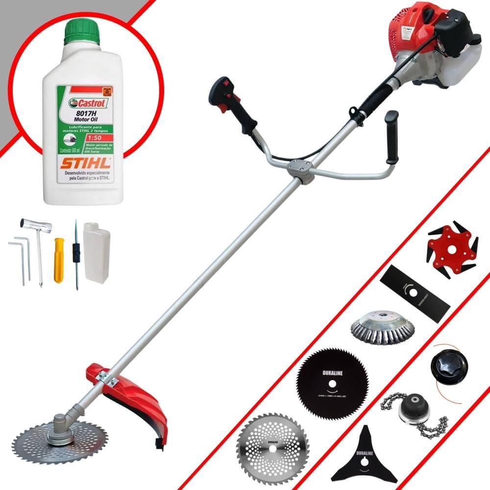 Cortador de Grama Completa À Gasolina Anmax CG430P Motor 2 Tempos 43cc 2HP Alta Performance Com Carretel de Nylon + Kit 7 Opções de Corte + ÓLEO STIHL