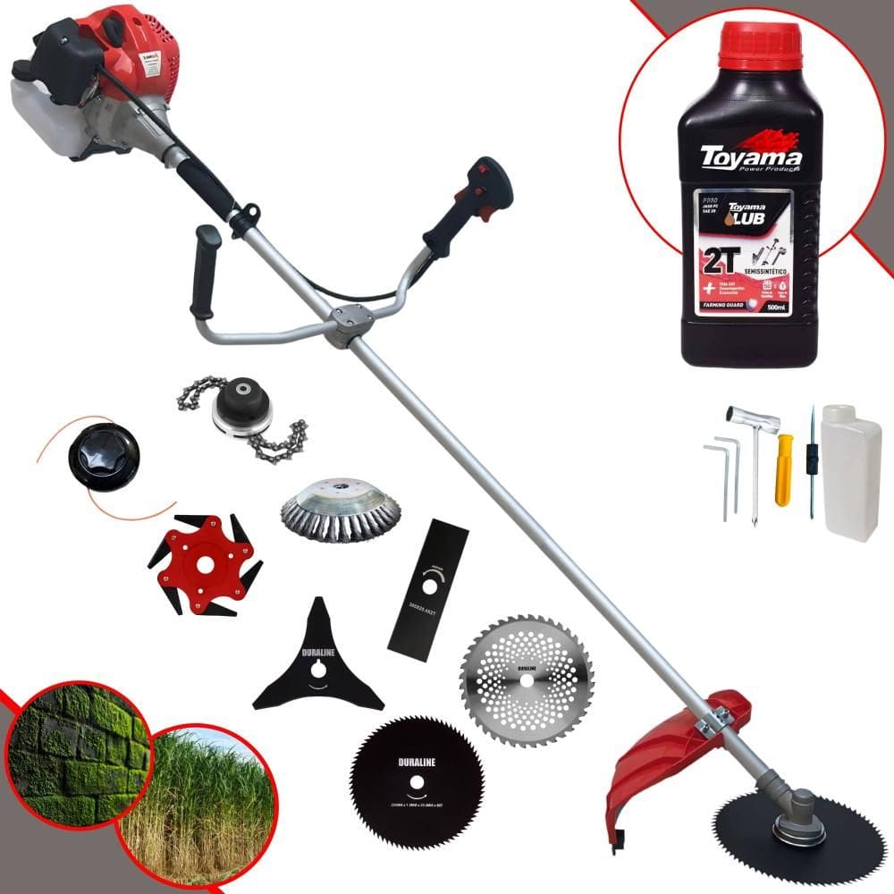 Roçadeira Anmax CG430P-TB 43cc 2T 2HP Com Carretel + Facas 2 Pontas, 3 Pontas, 6 Pontas, 40 Dentes, 80 Dentes, Trimmer e Escova de Aço + ÓLEO TOYAMA