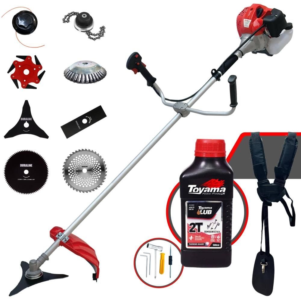 Aparador de Grama Anmax CG430P 43cc 2HP + Carretel + Facas 2 Pontas, 3 Pontas, 6 Pontas, 40 Dentes, 80 Dentes, Trimmer e Escova de Aço + ÓLEO TOYAMA